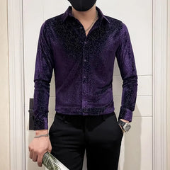 Long-Sleeve Glitter Velvet Shirt