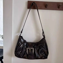 Buckled Faux Leather Shoulder Bag