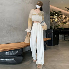 High Rise Plain Fleece-Lined Wide Leg Pants