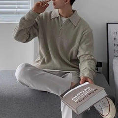 Half Zip Plain Polo Sweater