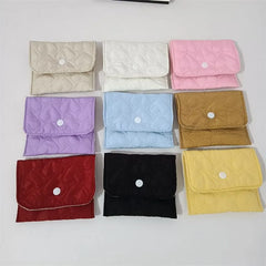 Plain Quilted Flap Button Sanitary Pouch / Coin Purse