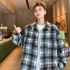 Long-Sleeve Plaid Pocket Detail Oversized Shirt