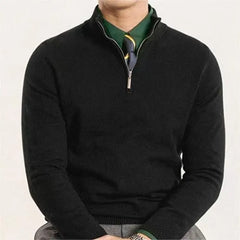 Long-Sleeve Mock Neck Half Zip Plain Knit Top