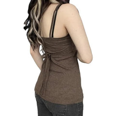 V-Neck Button Detail Plain Open-Back A-Line Camisole Top