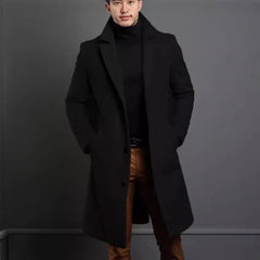 Lapel Collar Plain Button-Up Long Coat