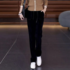 Drawstring Waist Plain Straight Leg Pants