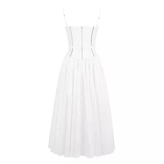 Spaghetti Strap Plain Cutout Midi A-Line Dress