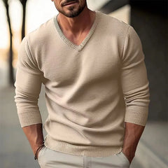 Long-Sleeve V-Neck Plain Knit Top