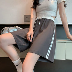 High Waist Color-Block Striped Wide-Leg Sweat Shorts