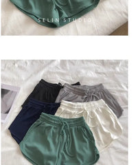 Drawstring Waist Plain Ribbed Wide Leg Sweat Shorts