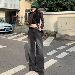 Mid Waist Washed Baggy Jeans