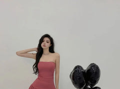 Strapless Plain Layered Ruffle Hem Mini Bodycon Dress