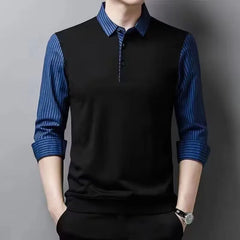 Mock Two-Piece Long-Sleeve Striped Panel Shirt