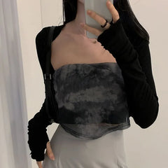 Tie-Dye Tube Top / Long-Sleeve Shrug