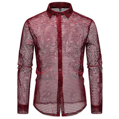 Long-Sleeve Hollow Button-Up Shirt