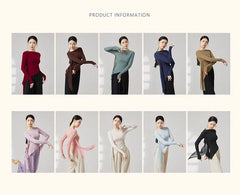 Long-Sleeve Boat Neck Plain Thumbhole Asymmetrical Dance Top / Elbow-Sleeve Dance Top