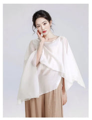 Flared-Sleeve Plain Asymmetrical Dance Top