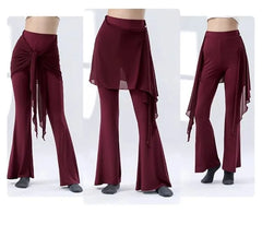 High Waist Plain Overlay Flared Dance Pants