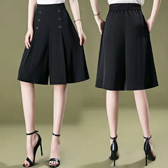 High Waist Plain Double Breasted Culottes