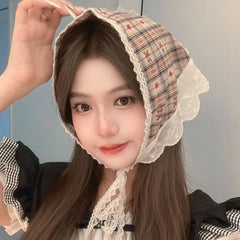 Plaid Lace Trim Headkerchief