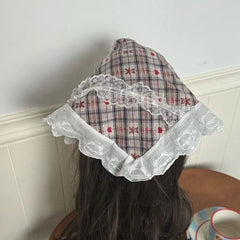 Plaid Lace Trim Headkerchief