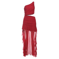 Sleeveless One Shoulder Plain Ruched Cut-Out Asymmetric Mini Dress