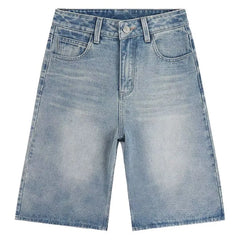Mid Waist Washed Wide Leg Jorts