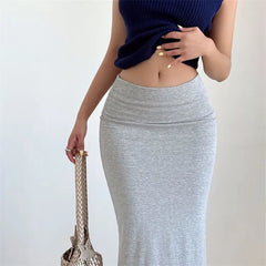 Mid Rise Plain Maxi Pencil Skirt