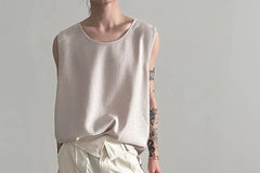 Scoop Neck Plain Oversized Tank Top