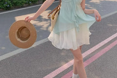 Ruffle Trim Flowy Camisole Top / Lettuce Hem Mini A-Line Skirt