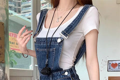 Pocket Detail Roll Up Hem Denim Overall Shorts