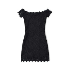 Short-Sleeve Off Shoulder Plain Lace Mini Bodycon Dress