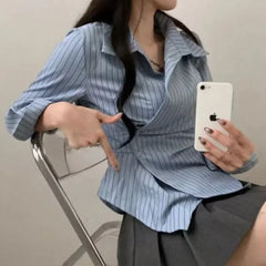 Long-Sleeve Asymmetrical Wrap Slim Fit Shirt