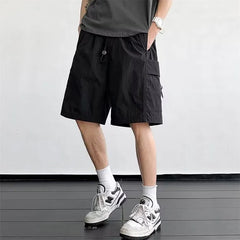 Drawstring Waist Plain Cargo Shorts