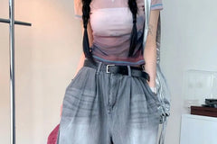 Unisex Washed Loose-Fit Denim Shorts