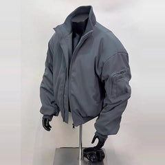 Stand Collar Plain Zip Bomber Light Jacket