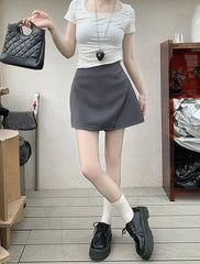 High Waist Plain Asymmetrical Mini A-Line Skort
