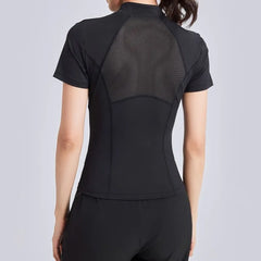 Short-Sleeve Stand Collar Half-Zip Plain Sports T-Shirt