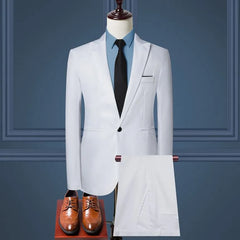 Set: Peak Lapel Single-Button Blazer + Tapered Dress Pants