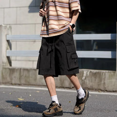 Drawstring Waist Plain Cargo Shorts