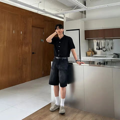 Mid Rise Washed Denim Shorts