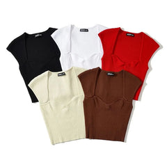 Sleeveless Sweetheart Neck Plain Ribbed Knit Crop Top