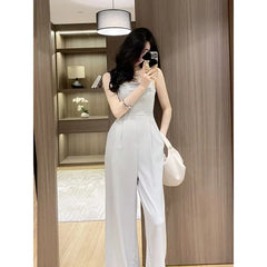 Sleeveless Square Neck Plain Wide Leg Jumpsuit