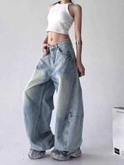 Mid Rise Washed Barrel Baggy Jeans