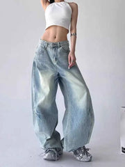 Mid Rise Washed Barrel Baggy Jeans