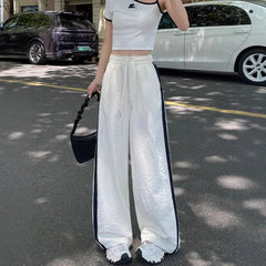 Drawstring Waist Color-Block Striped Baggy Sweatpants