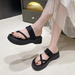 Platform Faux Leather Toe Loop Sandals