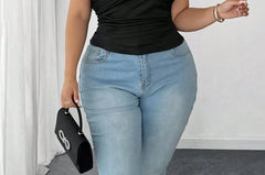 Plus Size Short Sleeve off-Shoulder Plain Slim-Fit T-Shirt
