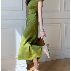 Short-Sleeve Square Neck Jacquard Midi Sheath Dress