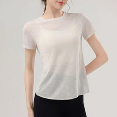 Short-Sleeve Crew Neck Plain Open Back Sports T-Shirt